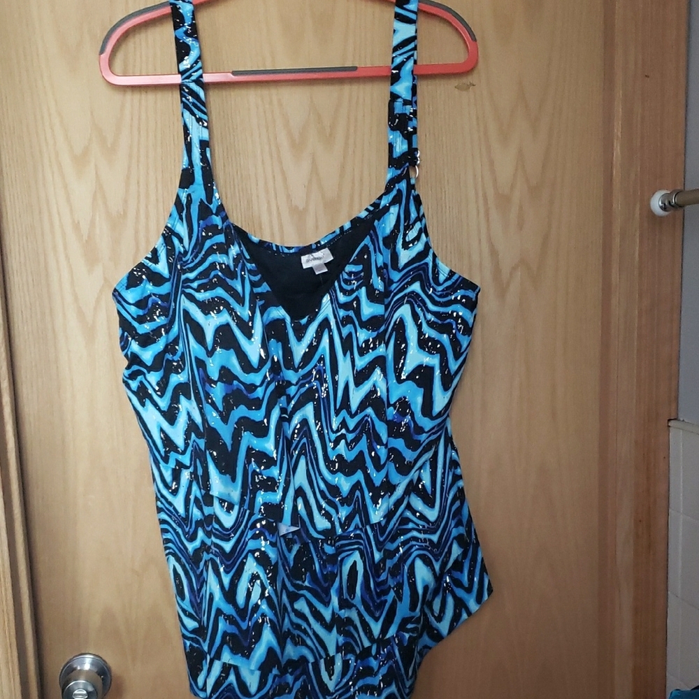 Avenue Blue and Black Asymmetrical Sleeveless Tank Top